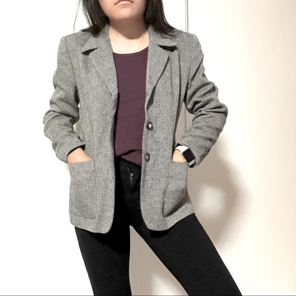 Women's Vintage NORTON MCNAUGHTON Grey Wool Blend Gray Blazer